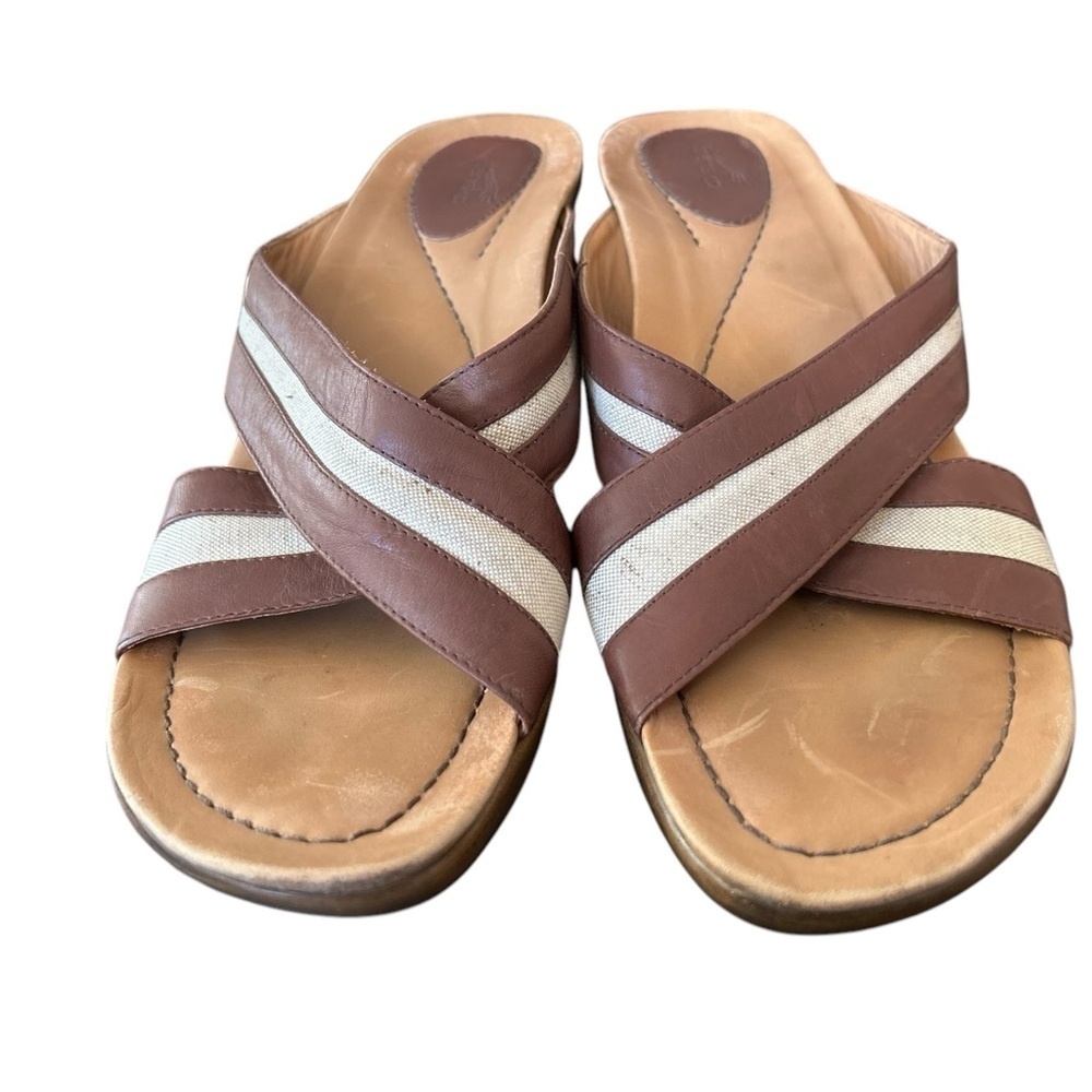 Dansko Neeci Women's Wedge Sandal Brown Leather Canvas‎ Size eu 42